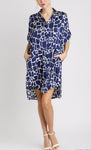Two Tone Animal Print Button Down High Low Hem Dress with Side Pockets