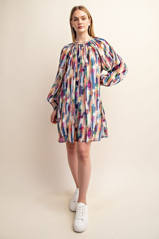 Multi-Color Print Off The Shoulder Mini Dress