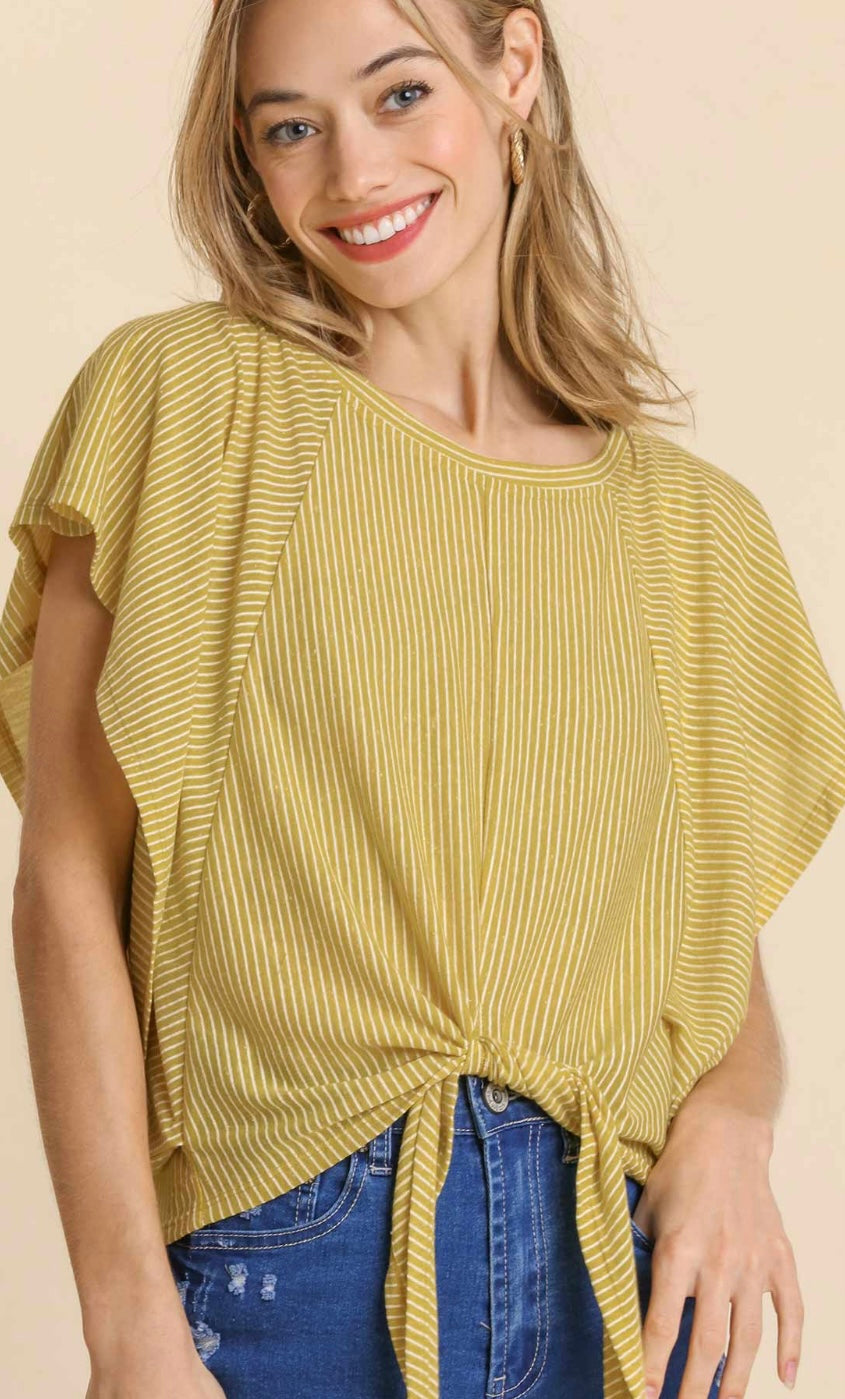 Batwing Striped Jersey Top with Front Tie