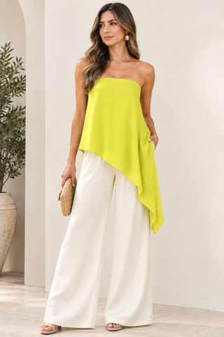 Washed Poly Silk Diagonal Strapless Top