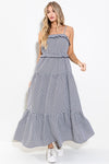 Gingham Check Shirring Tiered Maxi Dress
