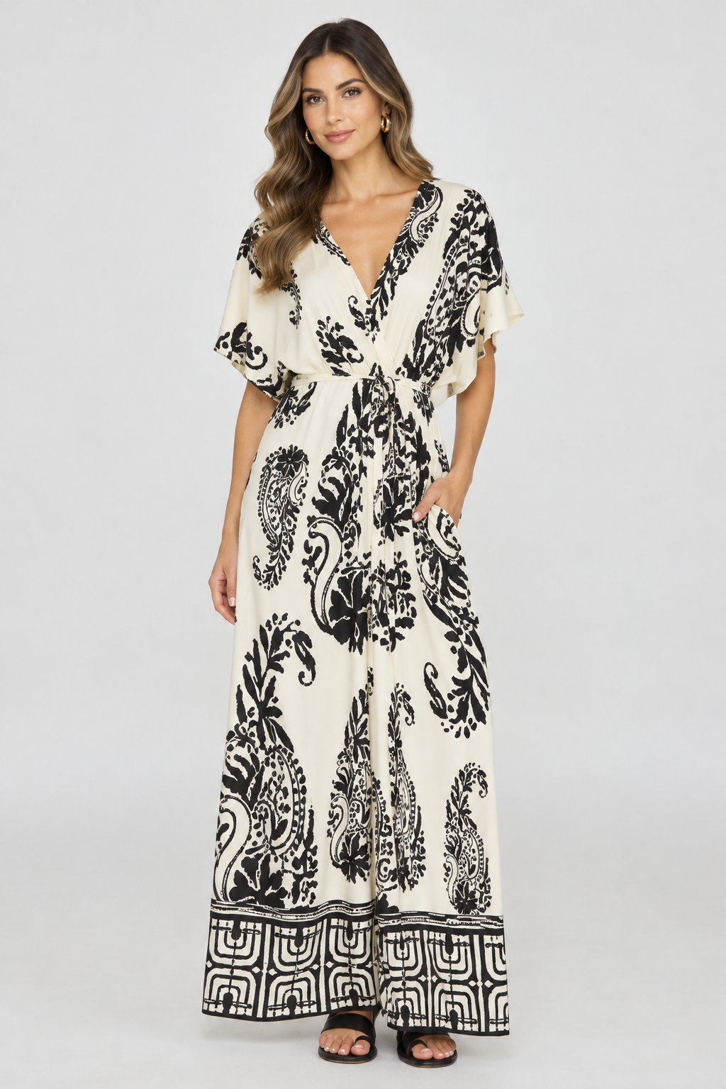 Flowy Kimono Sleeve Jumpsuit With V Neck