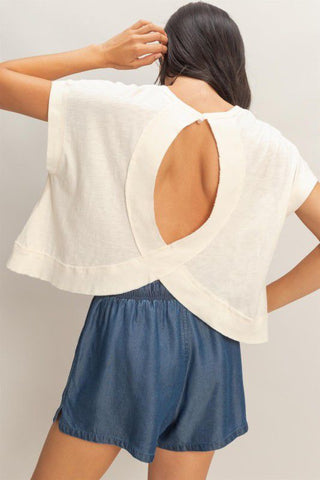 Acid Washed Cross Detail Open Back Top