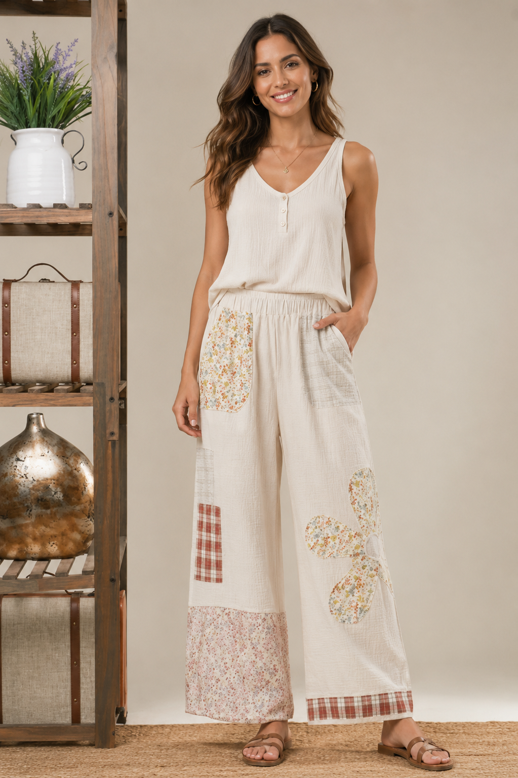Boho Patchwork Wide Leg Pants