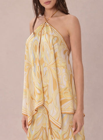 Printed Woven Hanky Top With Halter Tie