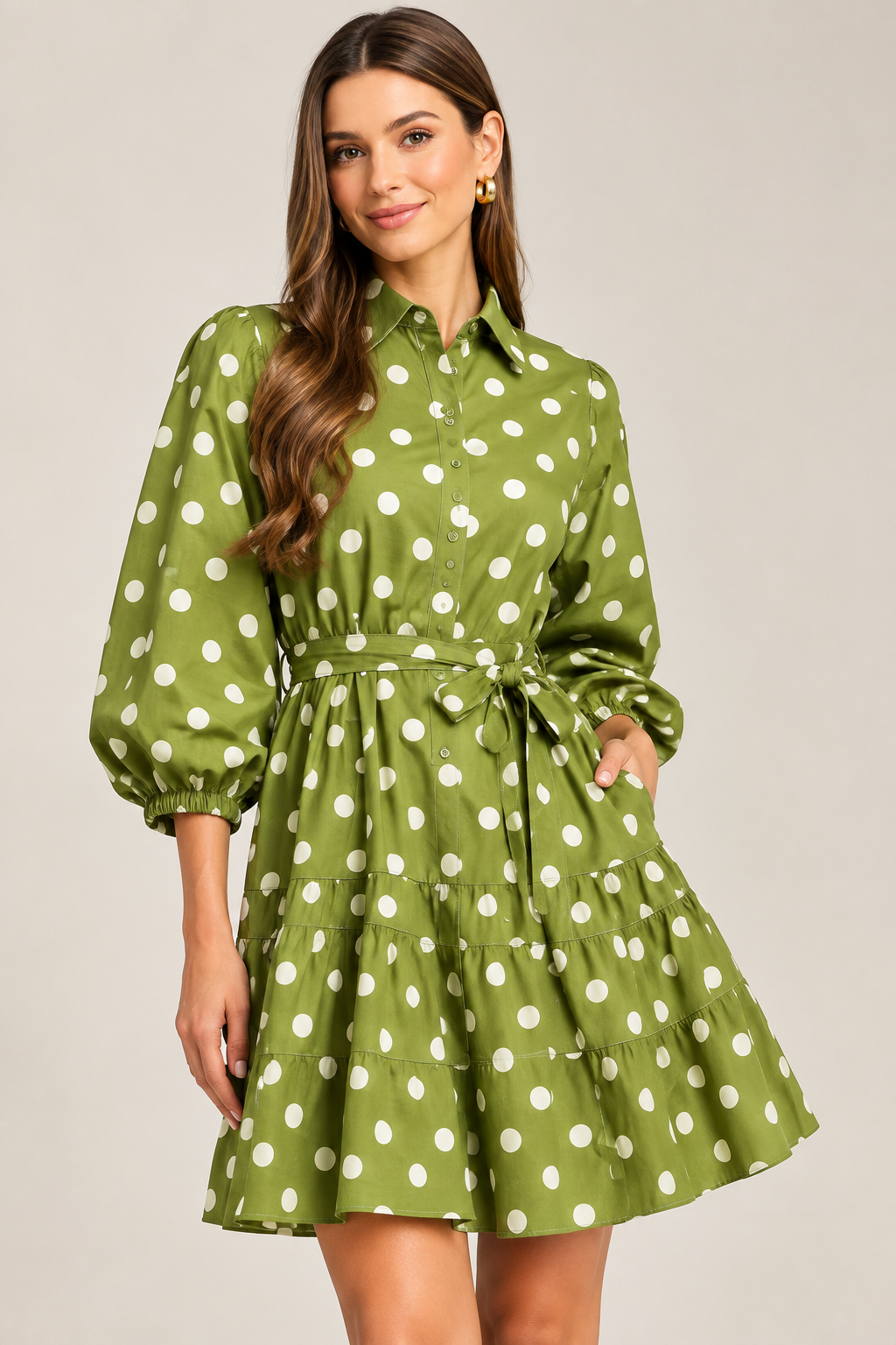 Polka Dot Short Puff Sleeve Mini Dress
