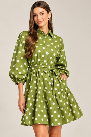Polka Dot Short Puff Sleeve Mini Dress