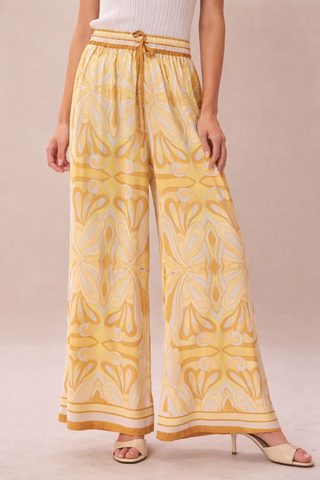 Printed Woven Pant With Elastic Waist With Tie and Wide Leg