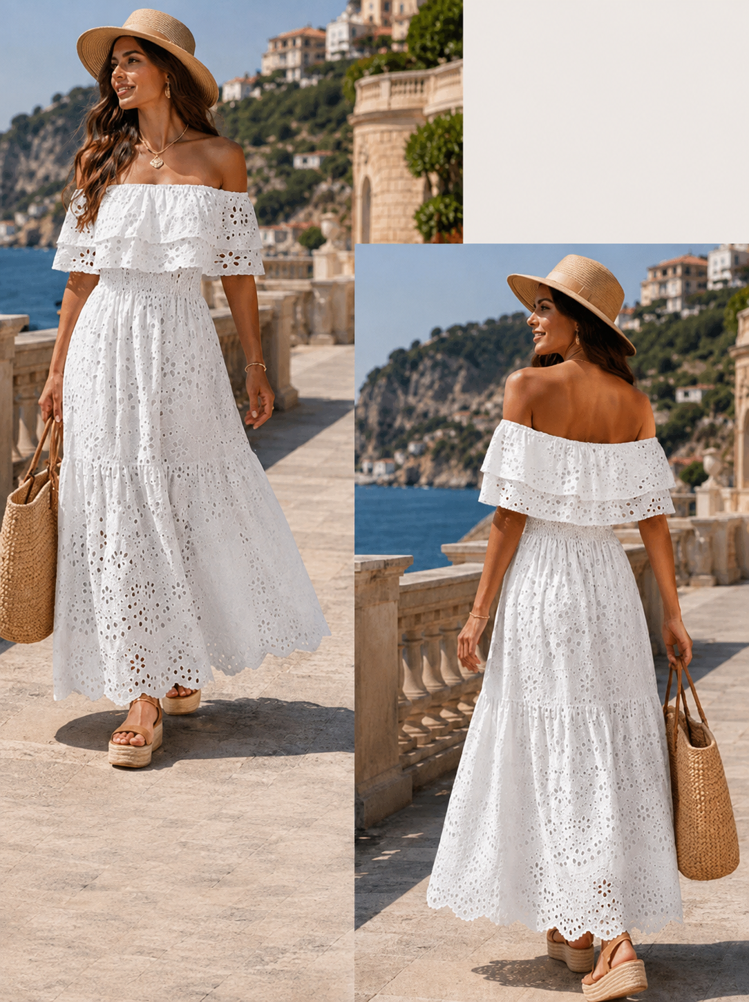 White Eyelet Off-shoulder Maxi Dress