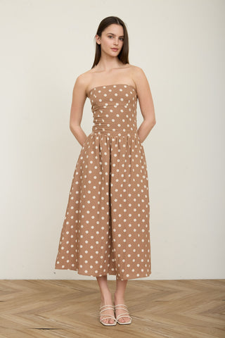 Polka Dot Strapless Midi Dress