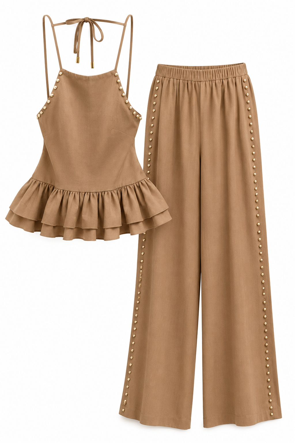 Woven Studded Side Polyester Pant