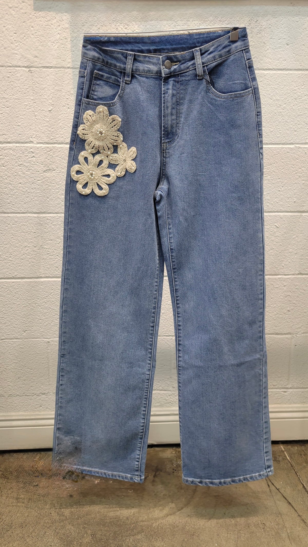 Denim with crochet flower details