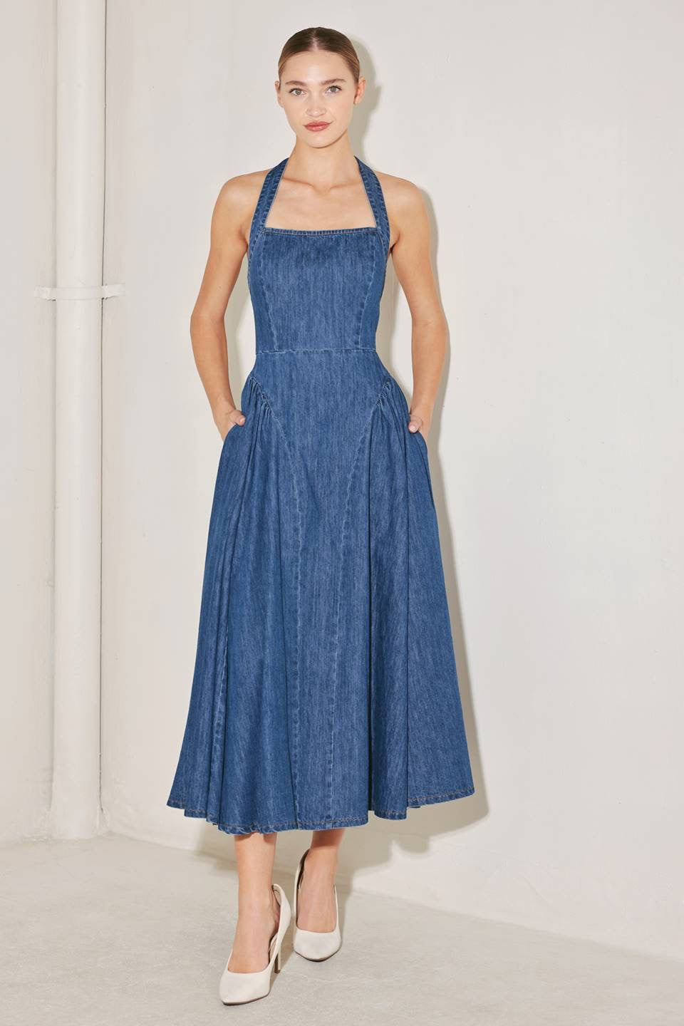 Washed Denim Midi Dress
