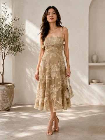 Woven Lace Appliqué Midi Dress