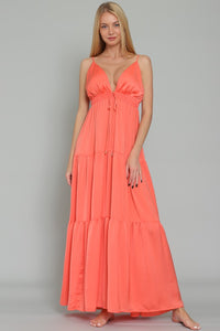 THIN ADJUSTABLE STRAP TIE BACK CHEST TIERED MAXI  DRESS