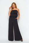 Women Woven Solid Ruffle Tube Jump-suit with Pocket