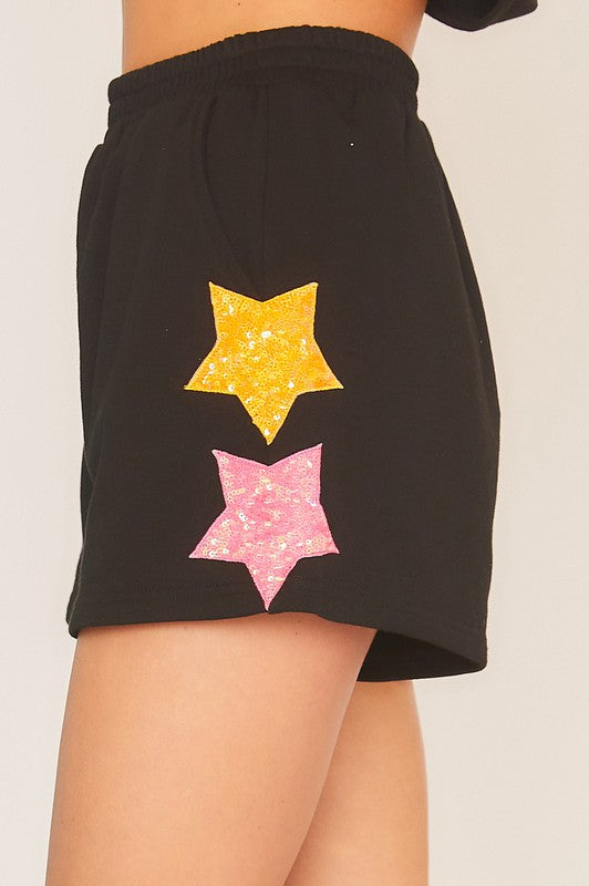 Side Pockets Star Patch French Terry Shorts