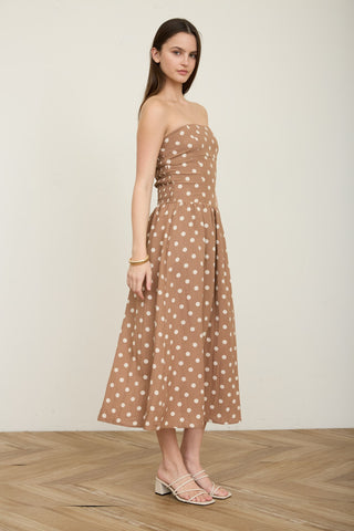 Polka Dot Strapless Midi Dress