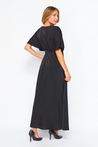 Women Woven Solid Satin  Kimono Sleeve Maxi Dress