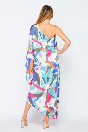 Women Woven Floral Print One-shoulder Maxi Dress