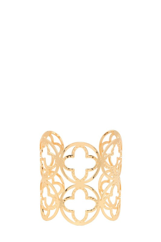 Metal Clover Accent Wide Cuff Bracelet