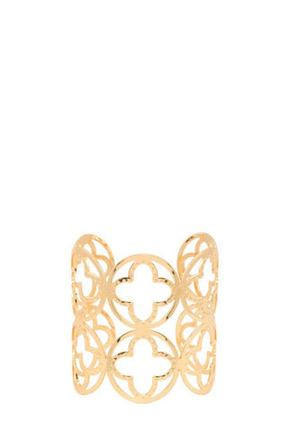 Metal Clover Accent Wide Cuff Bracelet