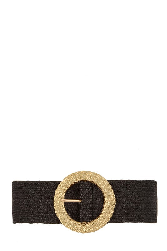 Metal Hammered Round Buckle Elastic Belt