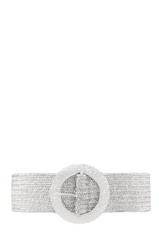 Metal Hammered Round Buckle Elastic Belt