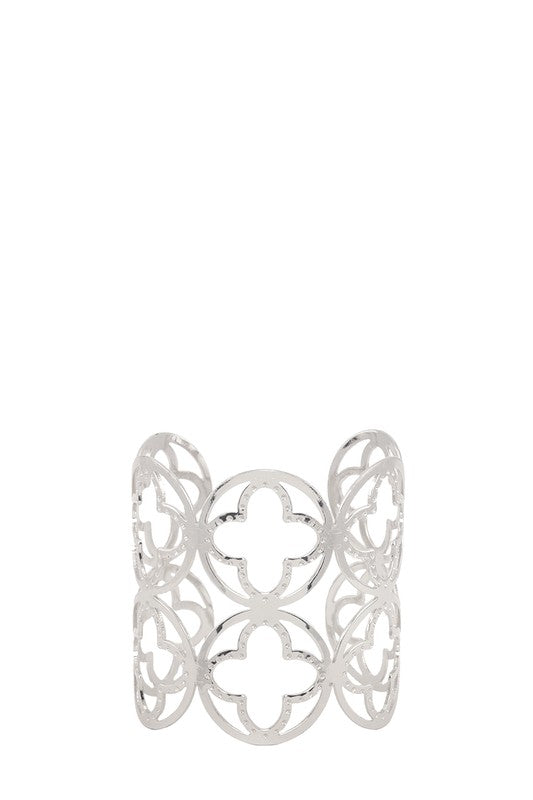 Metal Clover Accent Wide Cuff Bracelet