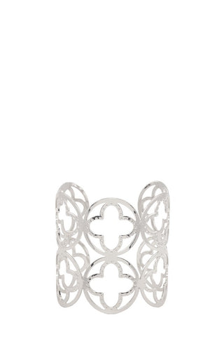 Metal Clover Accent Wide Cuff Bracelet