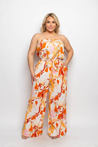 Plus Size Abstract Tie Belt Wide Leg Tube Straples