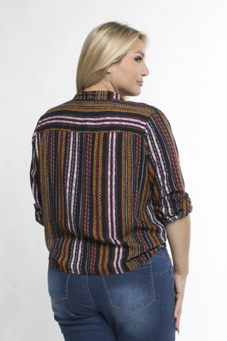 Plus Size Tribal Print Twist Front Shirt