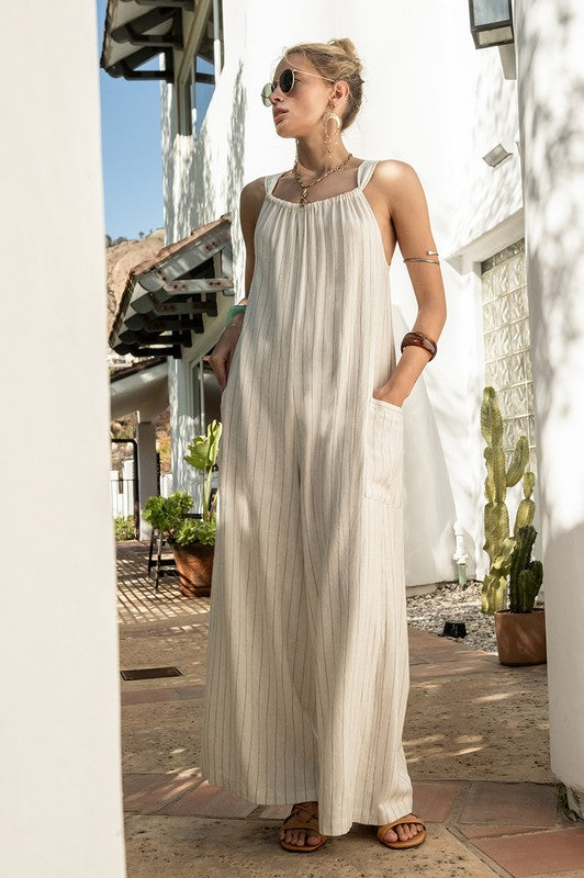 Striped Linen Jumpsuit