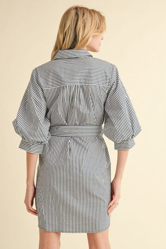 Stripes Belted Shirts Dress
