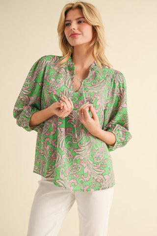 Paisley Print 3/4 Sleeves Top