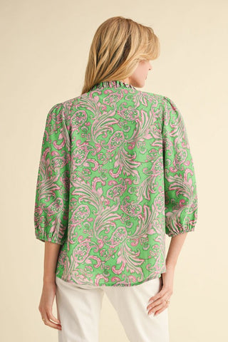 Paisley Print 3/4 Sleeves Top
