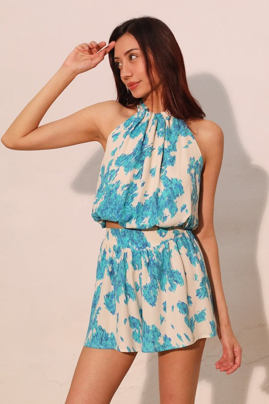 Sweet Blossom Ruched Halter Crop Top