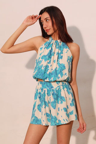 Sweet Blossom Ruched Halter Crop Top