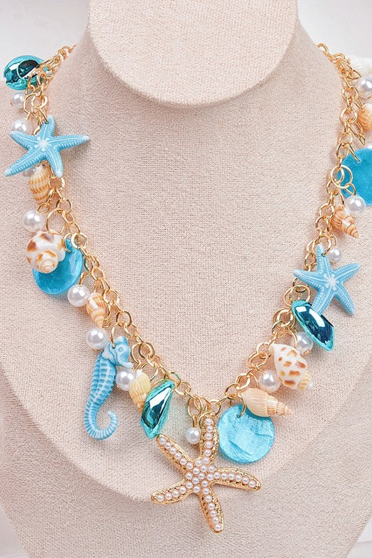 Boho Pearl Starfish Conch Shell Necklace