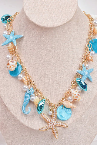Boho Pearl Starfish Conch Shell Necklace
