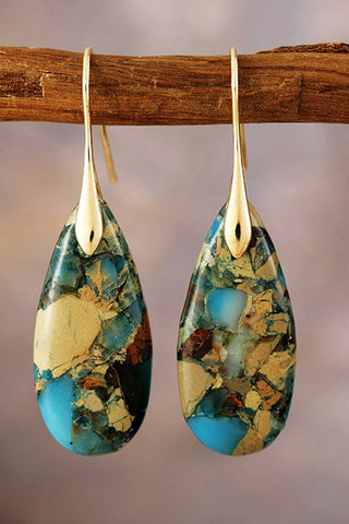 Boho Natural Stone Droplet Pendant Earrings