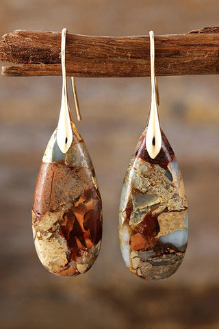 Boho Natural Stone Droplet Pendant Earrings