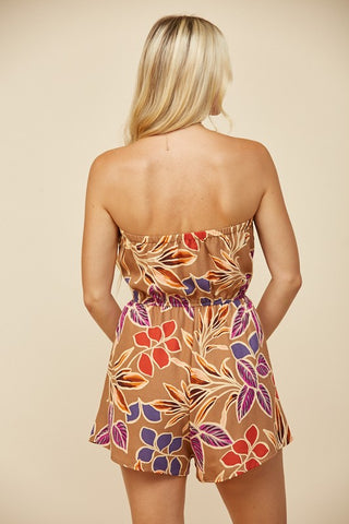 Tropical Printed Tie Front Tube Romper