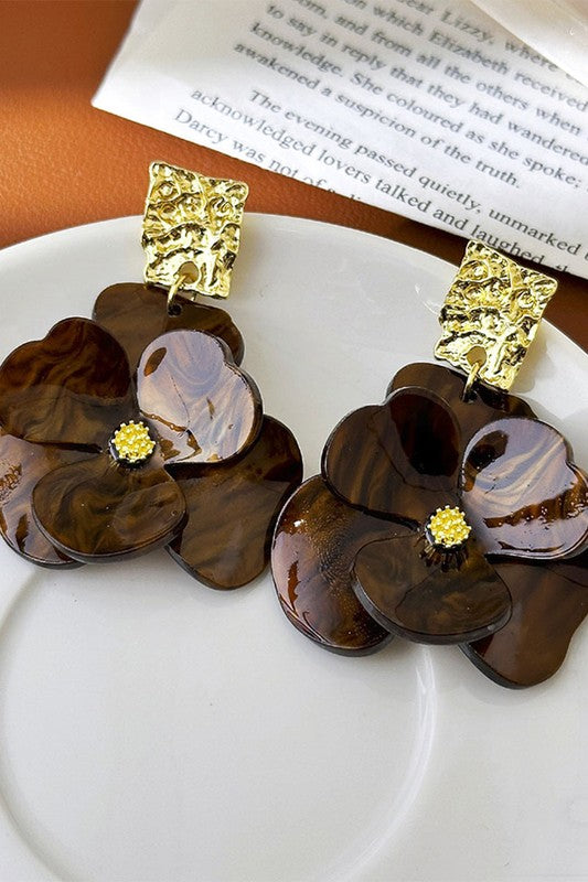 Flower Shape Metal Stud Acrylic Earrings