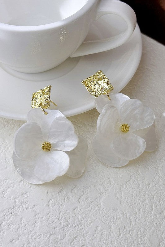 Flower Shape Metal Stud Acrylic Earrings