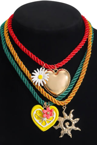 Heart Sunflower Multi-layer Cord Necklace
