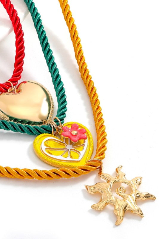 Heart Sunflower Multi-layer Cord Necklace