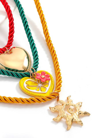 Heart Sunflower Multi-layer Cord Necklace