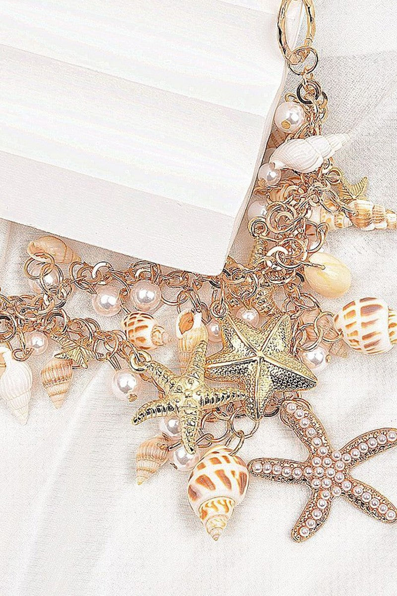 Boho Pearl Starfish Conch Shell Necklace
