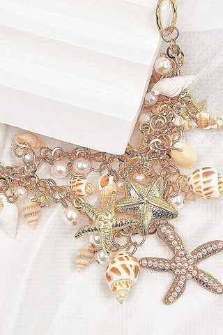 Boho Pearl Starfish Conch Shell Necklace